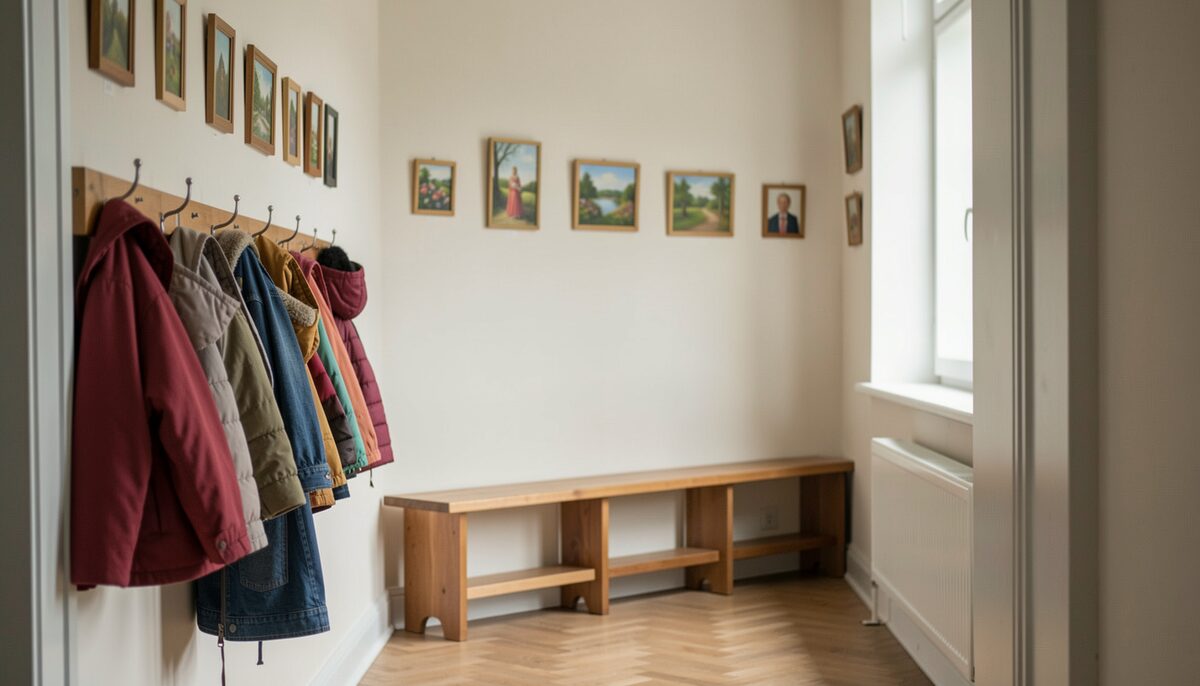A church hallway with children's coat hooks and small paintings. Weekday ministries fill rooms a sanctuary never uses.
